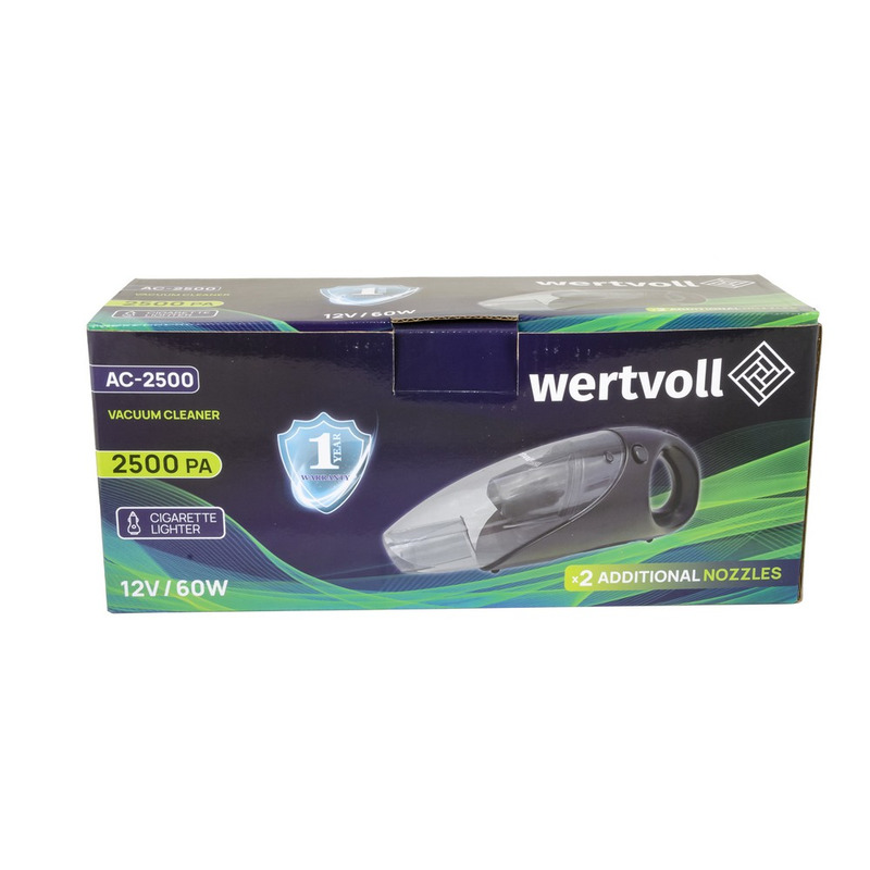 Пылесос автомобильный 2500 PA, 12V, 5A, 60Вт, сухая и влажная уборка WERTVOLL AC-2500