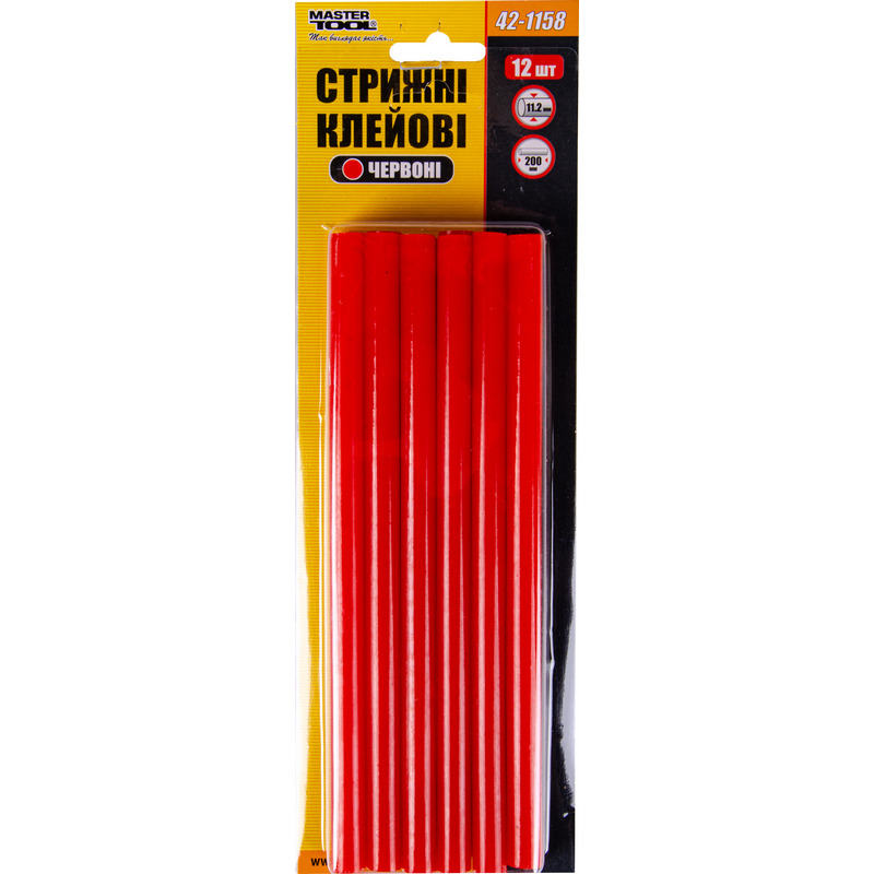 Стержни клеевые 11,2*200 мм, 12 шт, красные MASTER TOOL 42-1158