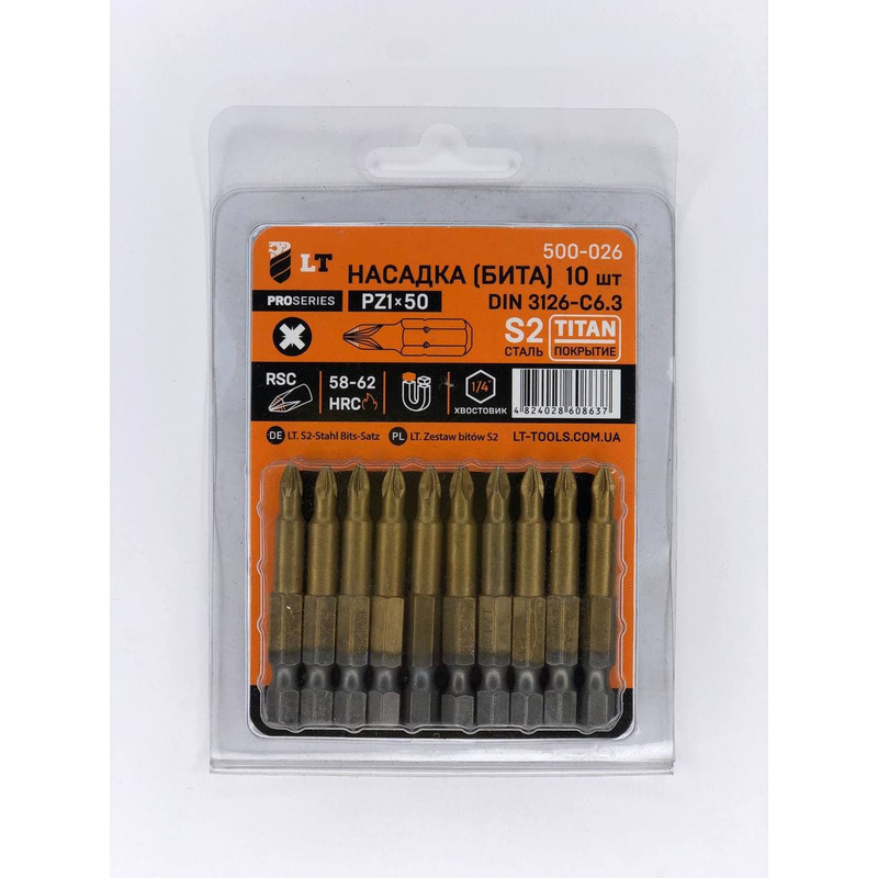 Насадка РZ1*50мм, 1/4", S2, Титан "LEVTOOLS" 500-026