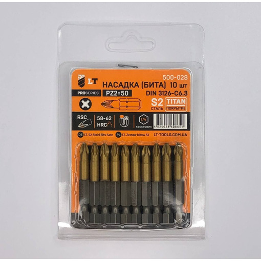 Насадка РZ2*50мм, 1/4", S2, Титан "LEVTOOLS" 500-028