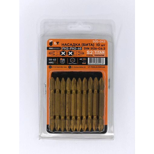 Насадка PH2*PH2*65мм, 1/4", S2, Титан "LEVTOOLS" 500-043