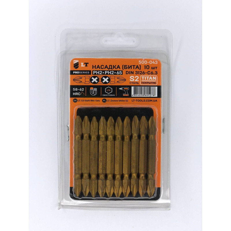 Насадка PH2*PH2*65мм, 1/4", S2, Титан "LEVTOOLS" 500-043