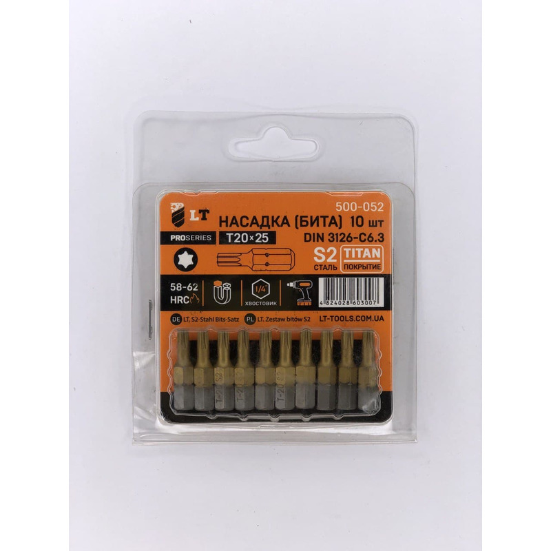 Насадка Т20*25мм, 1/4", S2, Титан "LEVTOOLS" 500-052