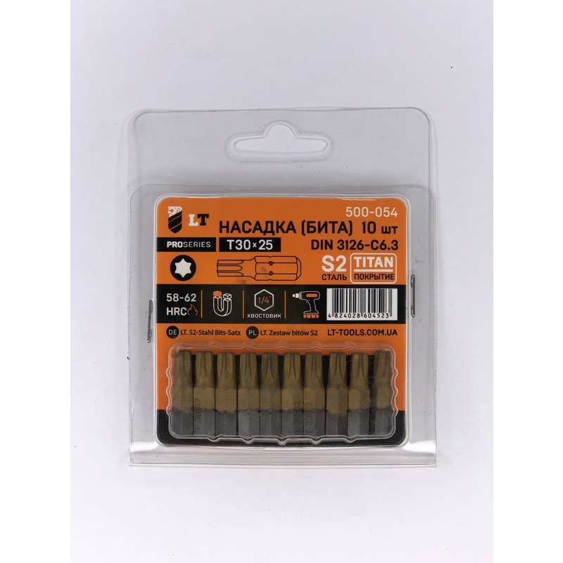 Насадка Т30*25мм, 1/4", S2, Титан "LEVTOOLS" 500-054