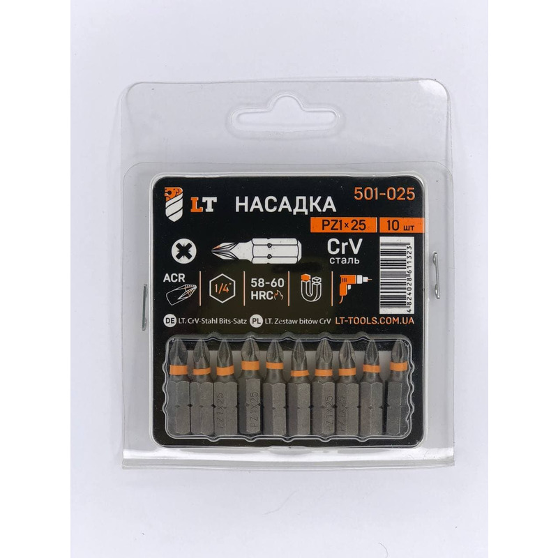 Насадка РZ1*25мм, 1/4", CrV "LEVTOOLS" 501-025