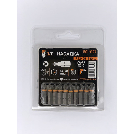 Насадка РZ2*25мм, 1/4", CrV "LEVTOOLS" 501-027