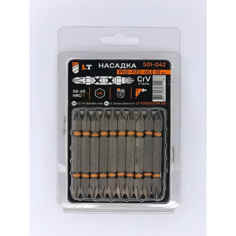 Насадка PH2*PZ2*65мм, 1/4", CrV "LEVTOOLS" 501-042