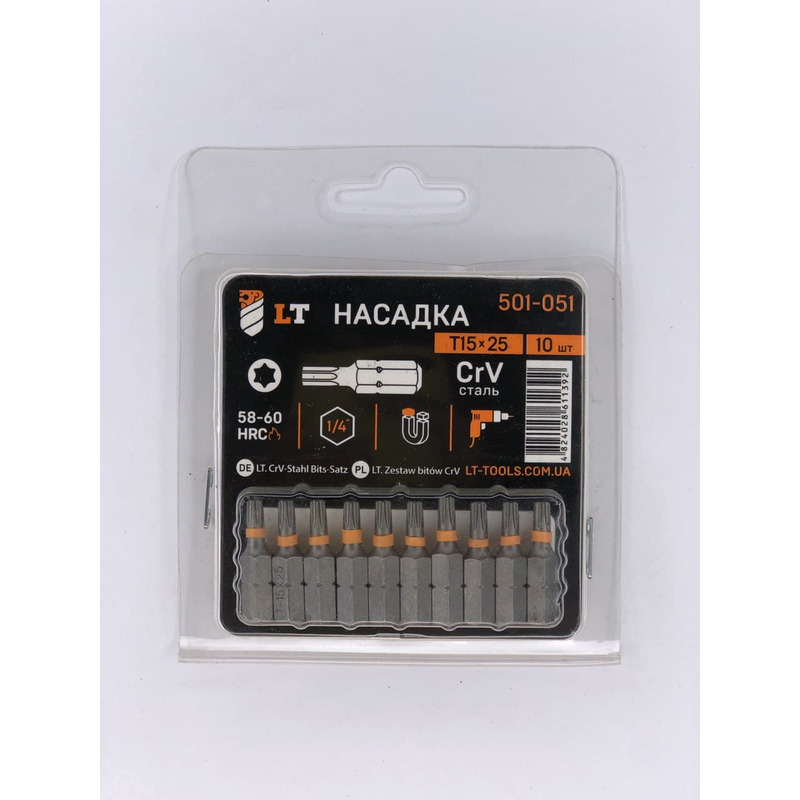 Насадка Т15*25мм, 1/4", CrV "LEVTOOLS" 501-051