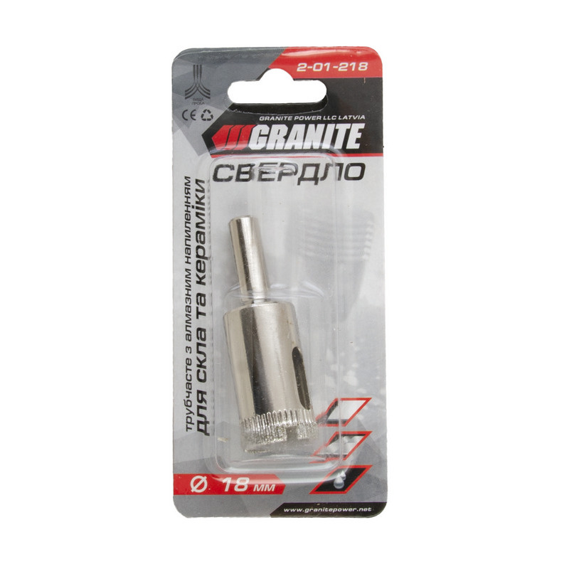 Сверло трубчатое с алмазным напылением для стекла и плитки 18 мм GRANITE 2-01-218