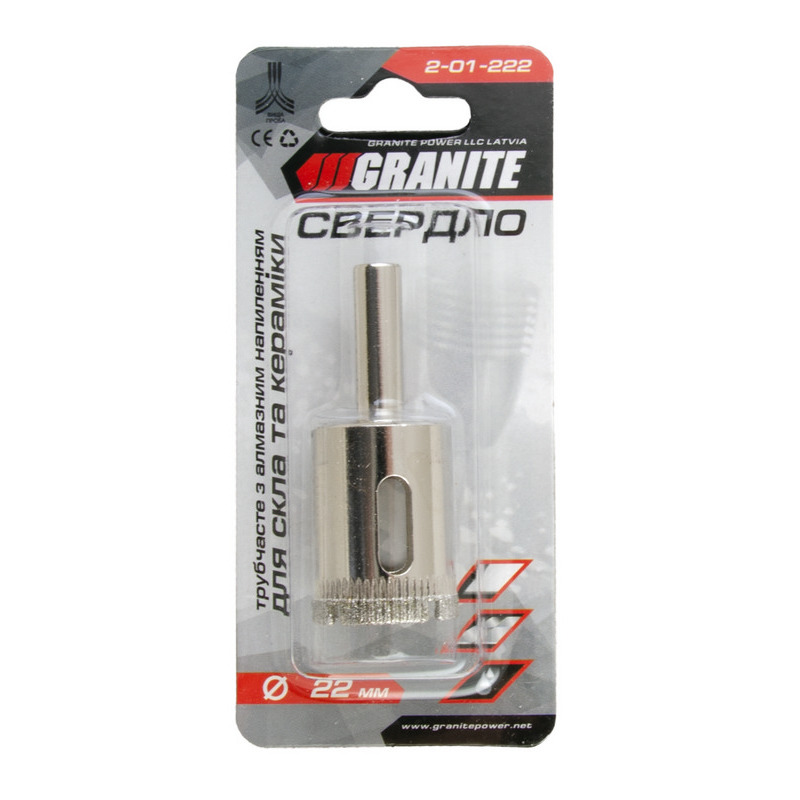Сверло трубчатое с алмазным напылением для стекла и плитки 22 мм GRANITE 2-01-222