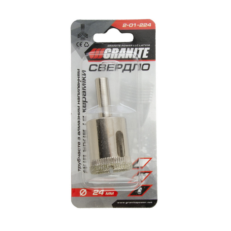 Свердло трубчасте з алмазним напиленням для скла та плитки 24 мм GRANITE 2-01-224