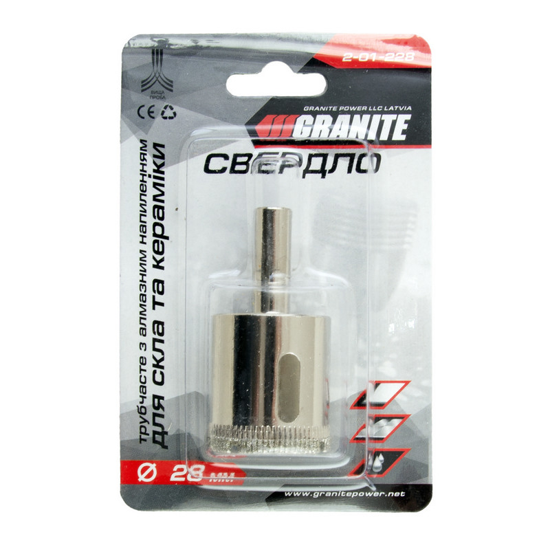 Сверло трубчатое с алмазным напылением для стекла и плитки 28 мм GRANITE 2-01-228