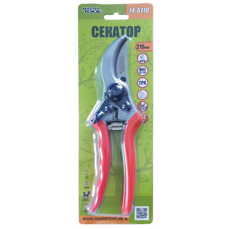 Секатор садовый 215 мм, ручки AL+PVC, съемное лезвие НЕРЖ MASTER TOOL 14-6110