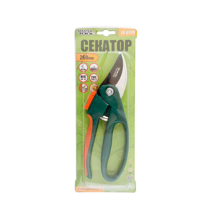 Секатор садовый 200 мм, ручки ABS+TPR, лезвие Mn65+ТЕФЛОН MASTER TOOL 14-6119
