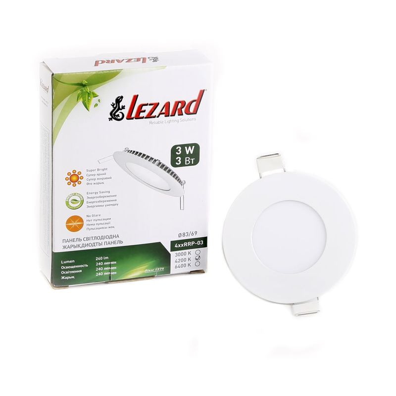 Панель светодиодная круглая 3Вт, 4200K, 240 lm LEZARD 442RRP-03