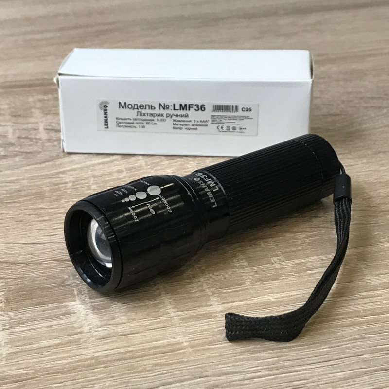 Фонарик ручной 1W Lumen чёрный алюминий "LEMANSO" LMF36