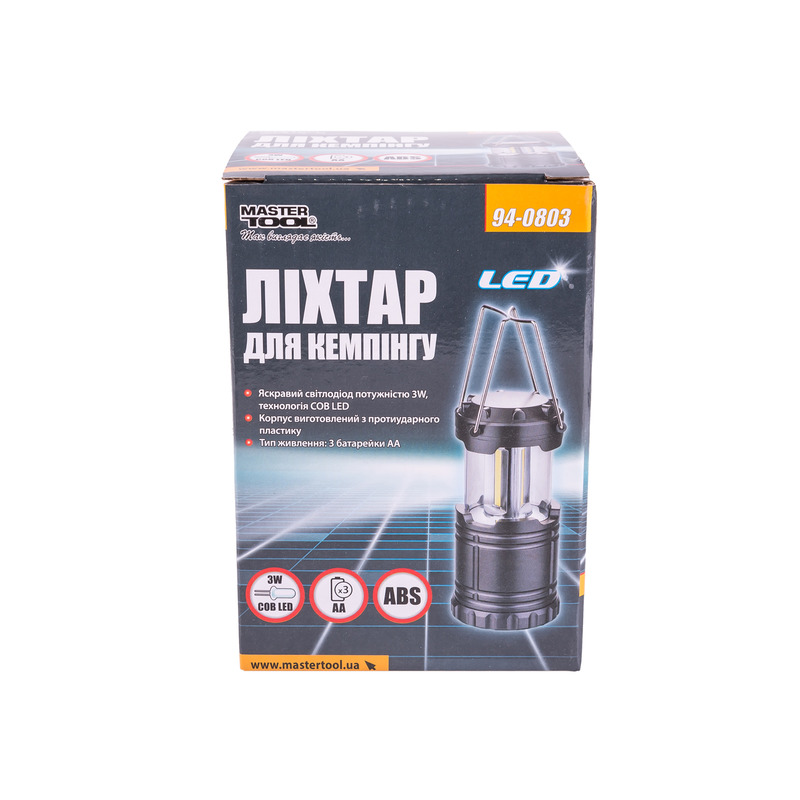 Фонарь раздвижной для кемпинга, 180*86 мм, COB LED, 3 x AA, ABS MASTER TOOL 94-0803