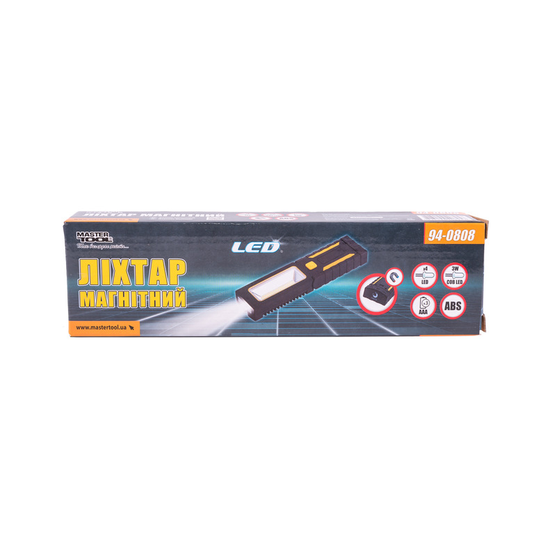 Ліхтар магнітний з підвісом, 220*54*28 мм, 4 x LED + COB LED, 3 x AAA, ABS MASTER TOOL 94-0808