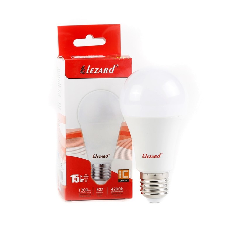 Светодиодная лампа LED GLOB A60 15W 4200K E27 220V LEZARD 442-A60-2715