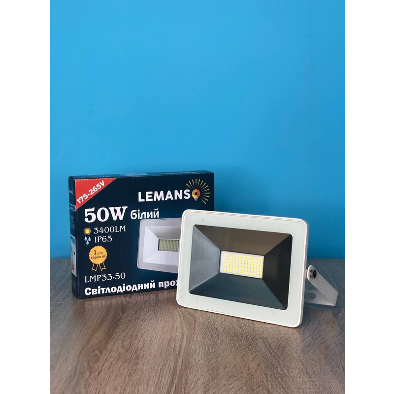 Прожектор светодиодный LED SMD 50w 6500K IP65 3400LM белый "LEMANSO" LMP33-50
