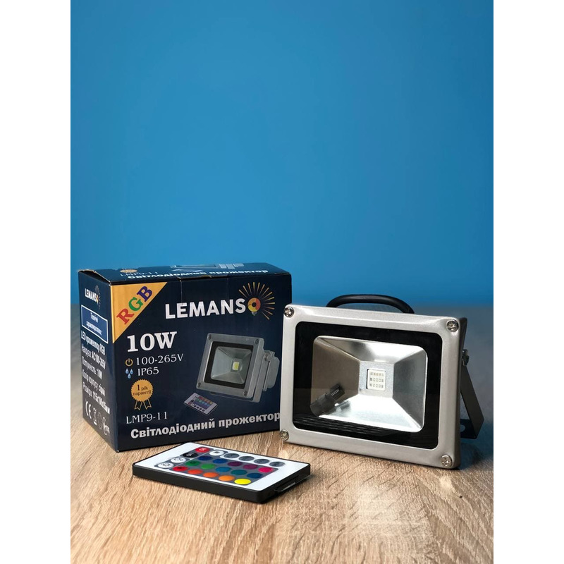 Прожектор светодиодный LED 10w RGB+пульт 6500K IP65 1LED "LEMANSO" LMP9-11 RGB