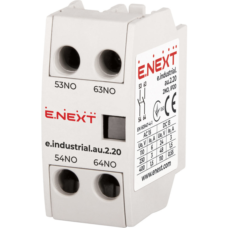 Додатковий контакт e.industrial.au.2.20, 2no "E.NEXT" i0140002