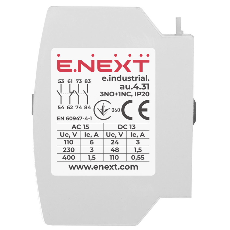 Додатковий контакт e.industrial.au.4.31, 3no+1nc "E.NEXT" i0140004