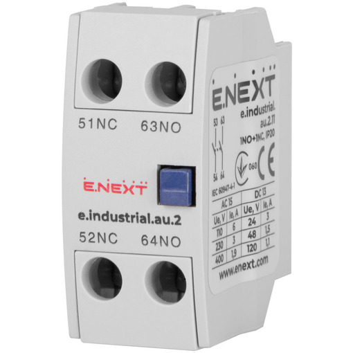 Додатковий контакт e.industrial.au.2.11, 1no+1nc "E.NEXT" i0140006