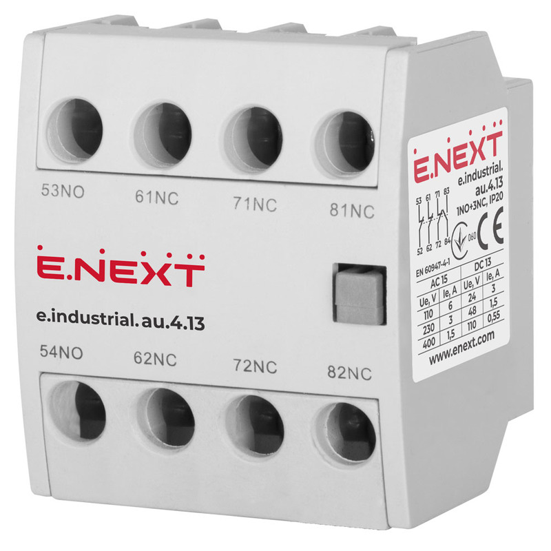Додатковий контакт e.industrial.au.4.13, 1no+3nc "E.NEXT" i0140008