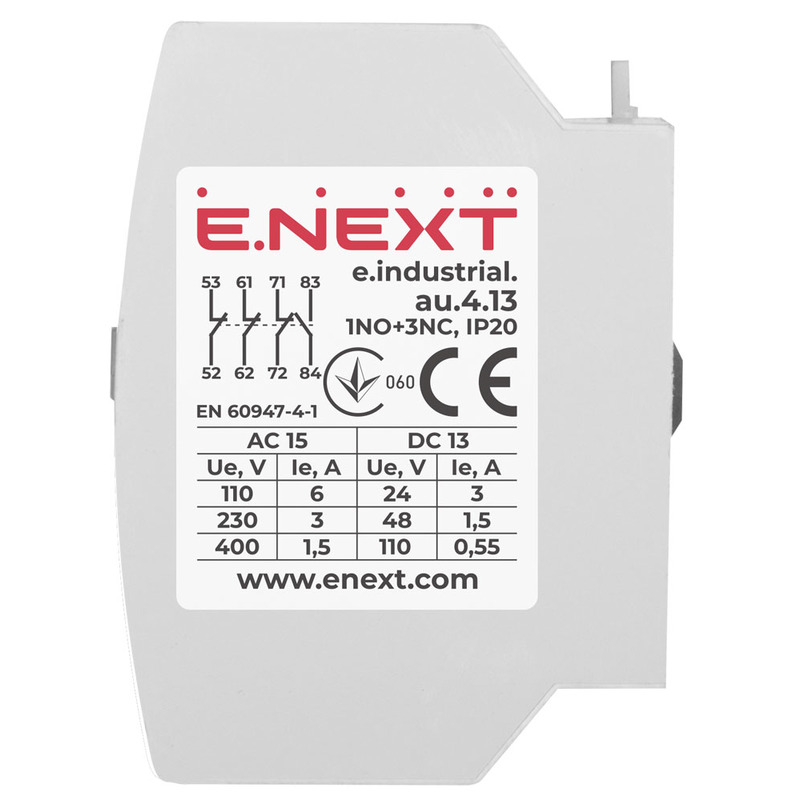 Додатковий контакт e.industrial.au.4.13, 1no+3nc "E.NEXT" i0140008