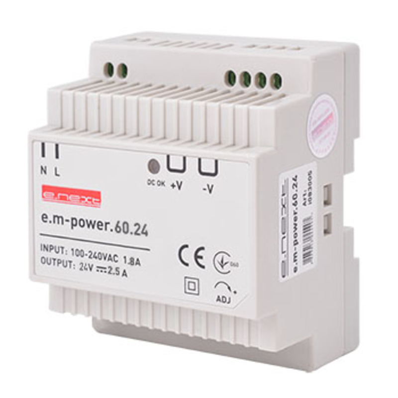 Блок живлення на DIN-рейку em-power.60.24 60Вт, DC24В "E.NEXT" i083005