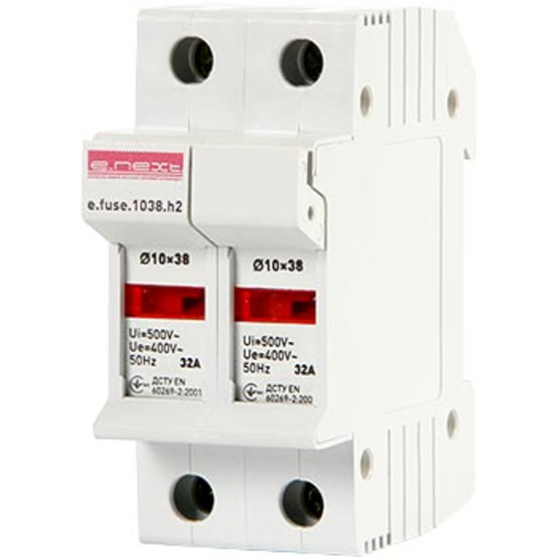 Утримувач запобіжника на DIN-рейку e.fuse.1038.h2, під запобіжник 10х38, 2р, 2-32А "E.NEXT" i0300002