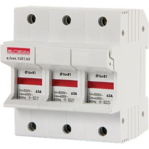 Утримувач запобіжника на DIN-рейку e.fuse.1451.h3, під запобіжник 14х51, 3р, 25-63А "E.NEXT" i0300006