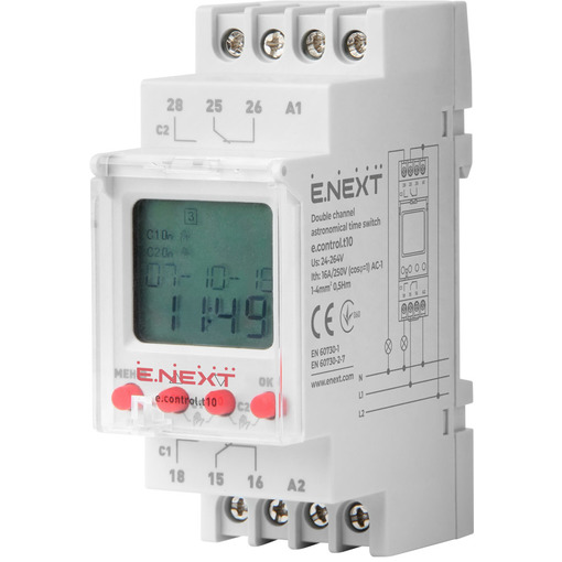 Реле часу електронне двоканальне астрономічне e.control.t10 "E.NEXT" i0310013