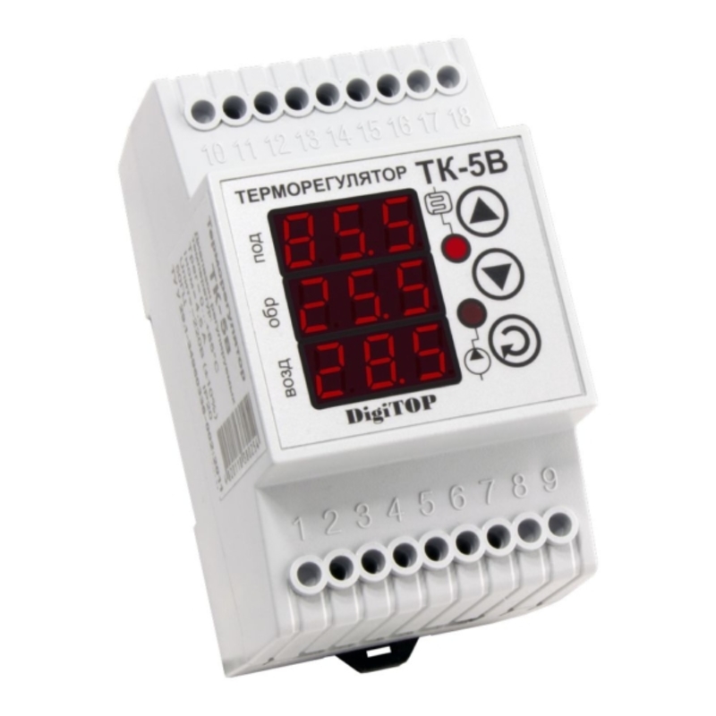 Терморегулятор ТК-5в (триканальний, датчик DS18B20) DIN "DigiTOP"