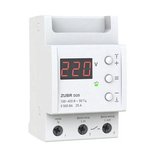 Реле напруги 25 А (max 30 А), 5 500 ВА "ZUBR" D25