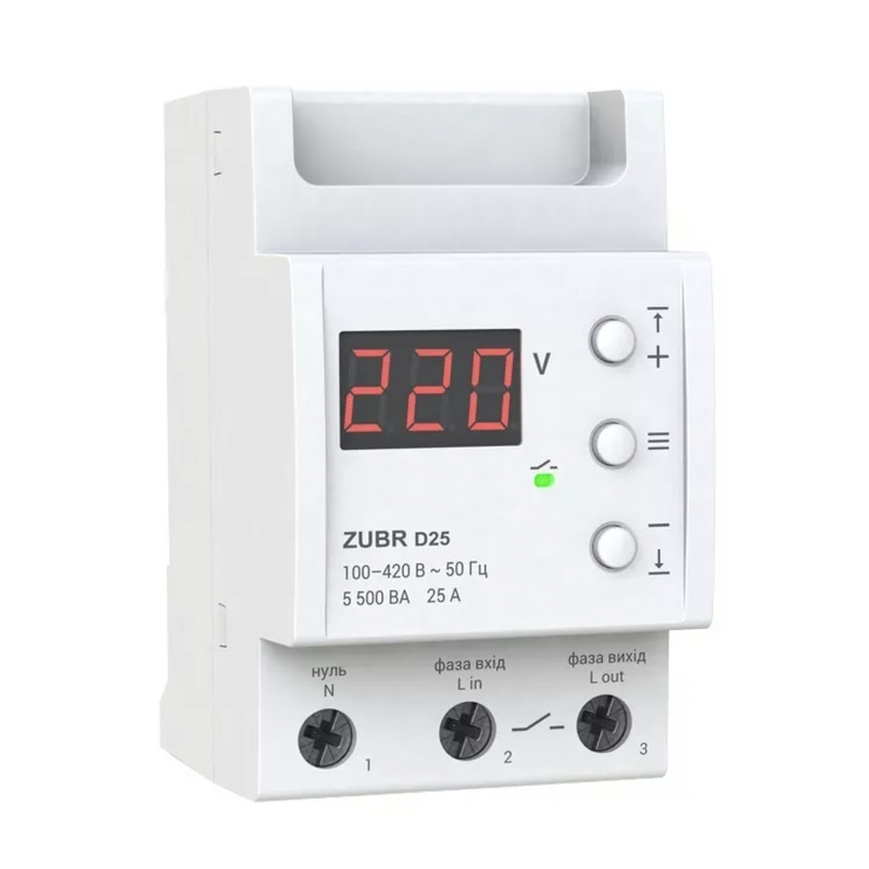 Реле напруги 25 А (max 30 А), 5 500 ВА "ZUBR" D25