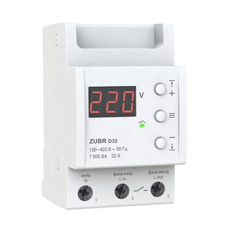 Реле напруги 32 А (max 40 А), 7 000 ВА "ZUBR" D32