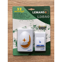 Звонок беспроводной на батарейках 12V "LEMANSO" белый с оранжевым LDB40