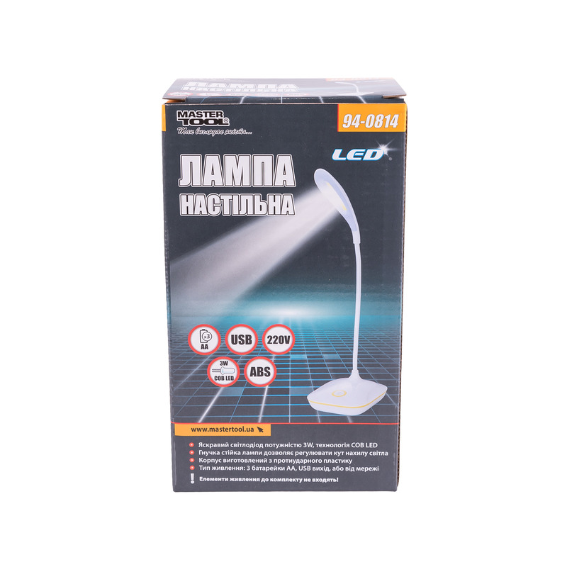 Лампа настільна гнучка, 125*100*350 мм, COB LED, USB/3xAA, ABS MASTER TOOL 94-0814